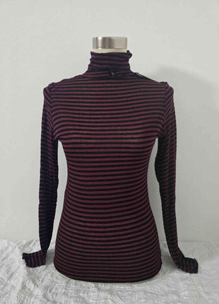 Dolcevita a righe in misto cashmere - Bordeaux