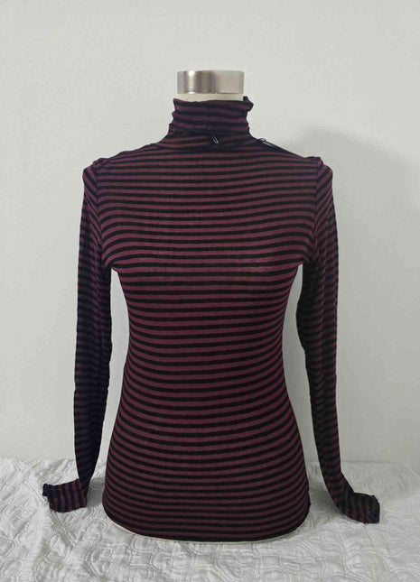 Dolcevita a righe in misto cashmere - Bordeaux