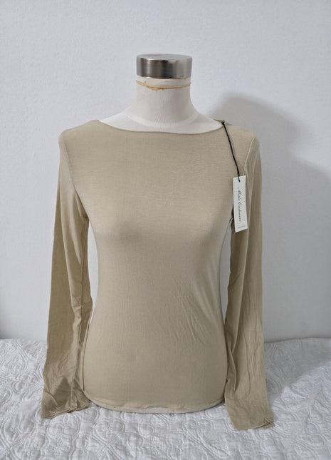 Maglia scollo a barca in misto cashmere Beige
