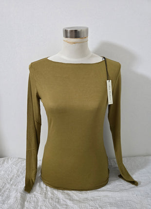 Maglia scollo a barca in misto cashmere Verde olive