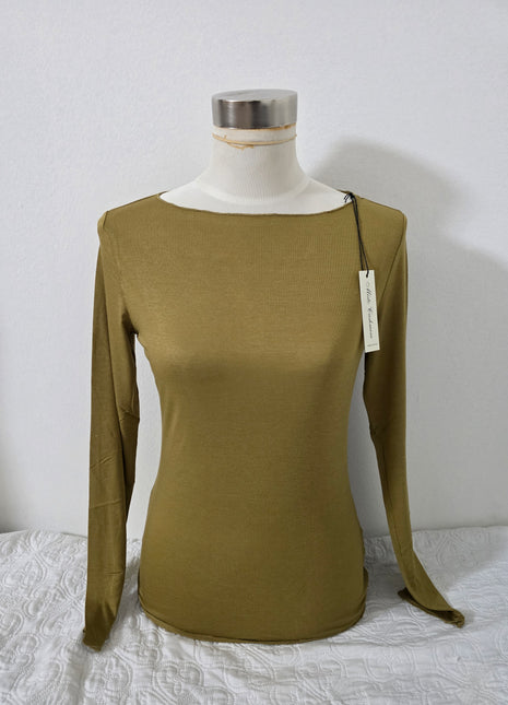 Maglia scollo a barca in misto cashmere Verde olive