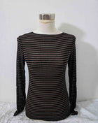 Maglia scollo a barca a righe in misto cashmere Marrone