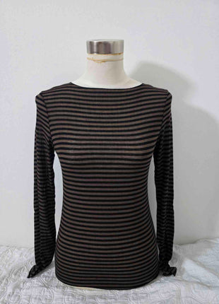 Maglia scollo a barca a righe in misto cashmere Marrone