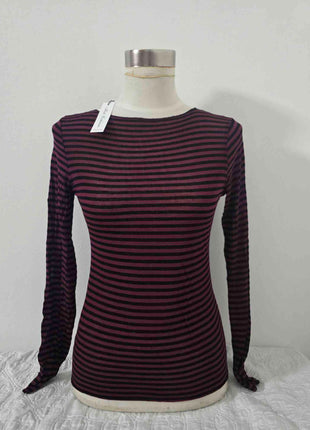 Maglia scollo a barca a righe in misto cashmere Bordeaux