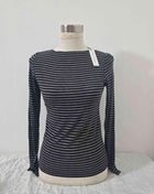 Maglia scollo a barca a righe in misto cashmere Grigia