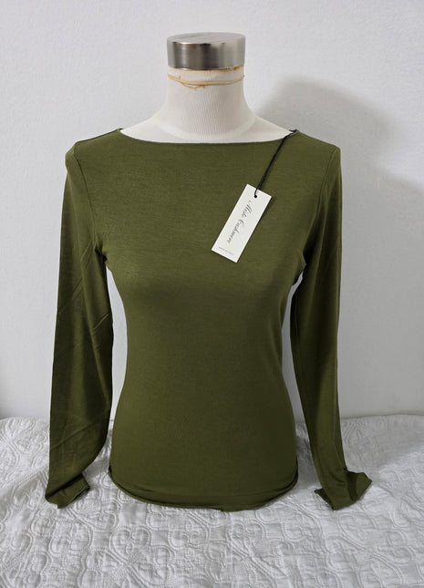Maglia scollo a barca in misto cashmere Verde